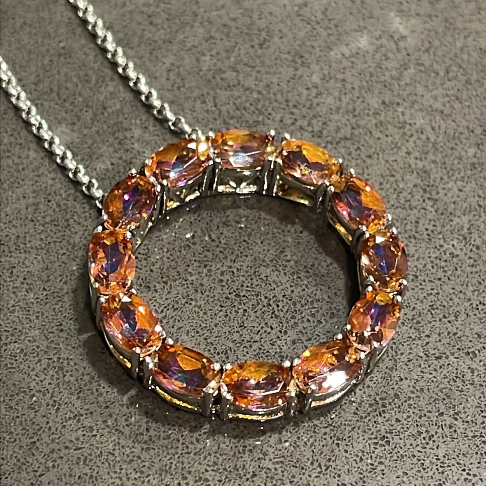 Orange Cubic Zirconia 925 Silver Pendant Necklace